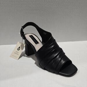 Black leather block heel sandals #blockheel